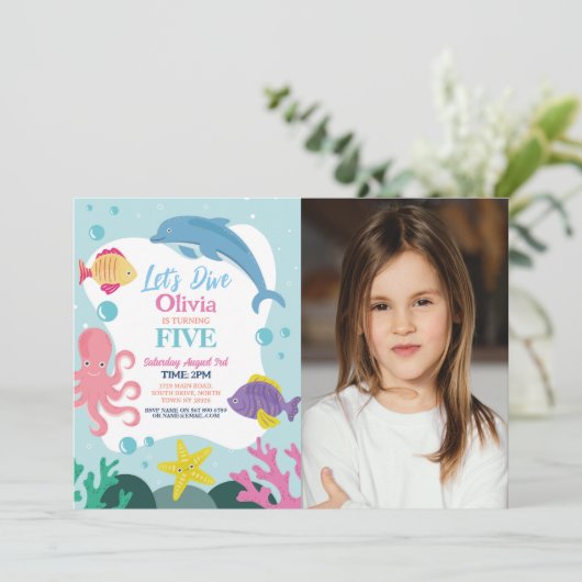 Meisjes Laten we Duiken Vijf 5e Roze Dolfijn Zee F Kaart (Staand voorkant)