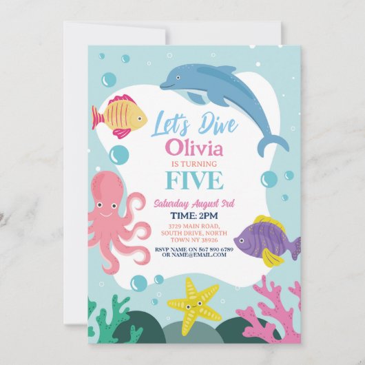 Meisjes Laten we Five 5th Ocean Roze Dolfijn Zee D Kaart (Voorkant)