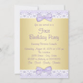 Meisjes Lavendel Goud Eerste Verjaardag Uitnodigin Kaart (Achterkant)