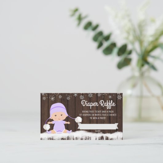 Meisjes Lavendel Sneeuwvlok Luier Raffle Tickets Informatiekaartje (Staand voorkant)