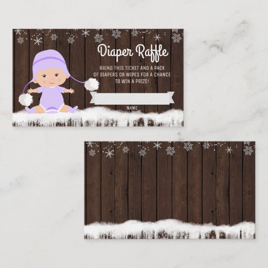 Meisjes Lavendel Sneeuwvlok Luier Raffle Tickets Informatiekaartje (Voorkant / Achterkant)