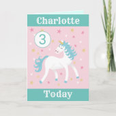 Meisjes leeftijd 3 eenhoorn verjaardag kaart (Voorkant)