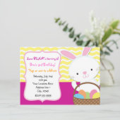 Meisjes Lente Paashaas Konijn Uitnodiging (Staand voorkant)