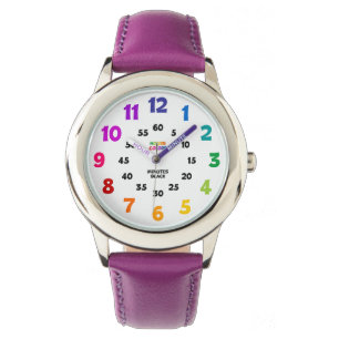Meisjes leren tijd-Paars en regenboogsport te vert Horloge