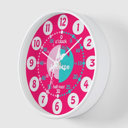 Meisjes leren tijd rode roze aqua naamklok te vert (Hoek)