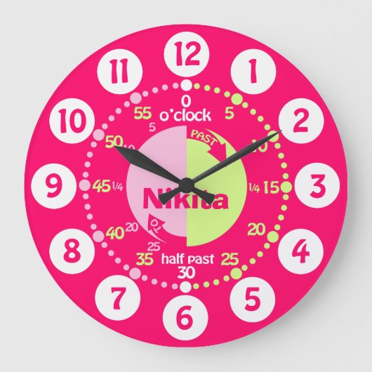 Meisjes leren tijd rood roze groene naamklok te ve grote klok (Voorkant)