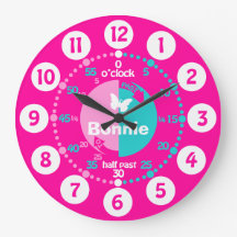 Meisjes leren tijd-roze aqua naamklok te vertellen