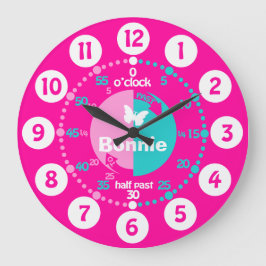 Meisjes leren tijd-roze aqua naamklok te vertellen grote klok