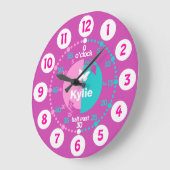 Meisjes leren tijd-roze aqua naamklok te vertellen grote klok (Hoek)