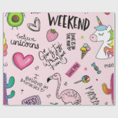 Meisjes leuk concept met eenhoorn, flamingo, cactu cadeaupapier (Vlak)