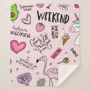 Meisjes leuk concept met eenhoorn, flamingo, cactu sherpa deken