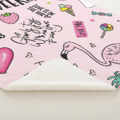 Meisjes leuk concept met eenhoorn, flamingo, cactu sherpa deken (3/4)