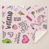 Meisjes leuk concept met eenhoorn, flamingo, cactu sherpa deken (Voorkant (horizontaal))