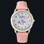 Meisjes Leuke Bloemen Kat Cartoon en Naam Kinder Horloge<br><div class="desc">Dit schattige en meisjesachtige horloge van het kind is voorzien van een mooie,  handbeschilderde kat met een bloemenkrans. Dit ontwerp van de bloemenwaterverf beschikt ook over een plek voor u om de naam van uw meisje toe te voegen. Perfect voor het eerste horloge van elk kind!</div>