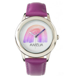Meisjes Leuke Boho Waterverf Regenboog en Naam Pas Horloge
