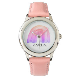 Meisjes Leuke Boho Waterverf Regenboog en Naam Pas Horloge