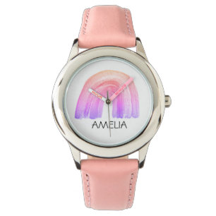 Meisjes Leuke Boho Waterverf Regenboog en Naam Pas Horloge