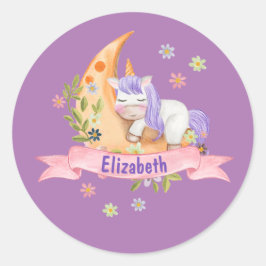Meisjes Leuke Eenhoorn Bloemen Gepersonaliseerde n Ronde Sticker