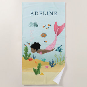 Meisjes Leuke en Magische Roze Afro Zeemeermin Kin Strandlaken