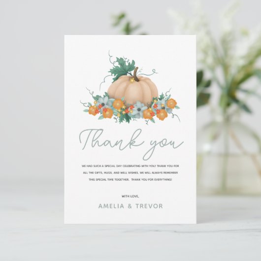 Meisjes Leuke Herfst Herfst Pompoen Baby shower Bedankkaart (Staand voorkant)