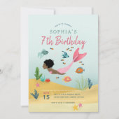 Meisjes Leuke Magische Afro Zeemeermin 7e Verjaard Kaart (Voorkant)
