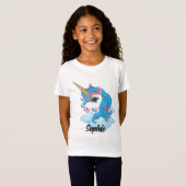 Meisjes Leuke Magische Blauwe Eenhoorn & Naam T-Sh T-shirt (Voorkant volledig)