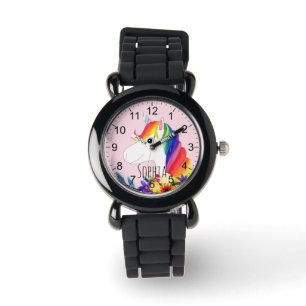 Meisjes Leuke Magische Regenboog Eenhoorn en Naam  Horloge
