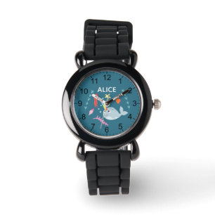 Meisjes Leuke Moderne Regenboog Narwhal en Naam Ki Horloge