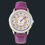 Meisjes Leuke Roze Waterverf Bloemen en Naam Kinde Horloge<br><div class="desc">Dit schattige en meisjesachtige kinder horlogeontwerp heeft een elegante waterverf bloemenkrans en heeft ruimte voor u om de naam van uw meisje in een  lettertype te schrijven. Het perfecte  roze ontwerp voor het eerste horloge van je peuter.</div>