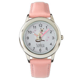 Meisjes Leuke Siamese Kat Cartoon & Naam Kinder Horloge