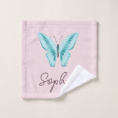 Meisjes Leuke Vlinder Kinder Roze Monogram Bad Handdoek (Wasdoekje)