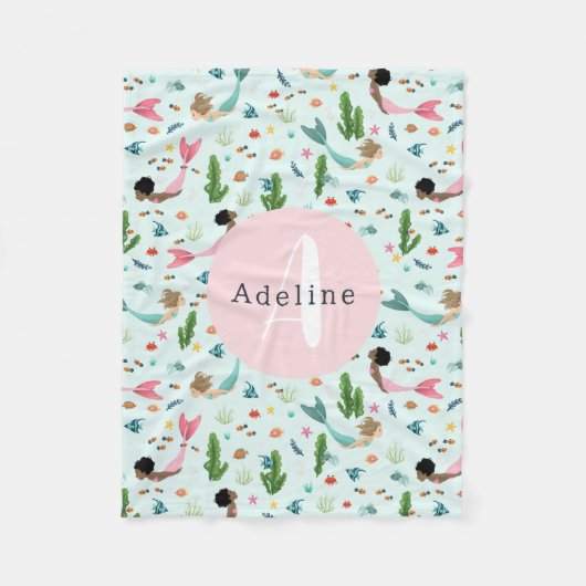 Meisjes Leuke Whimsical Magische Zeemeermin Oceaan Fleece Deken (Voorkant)