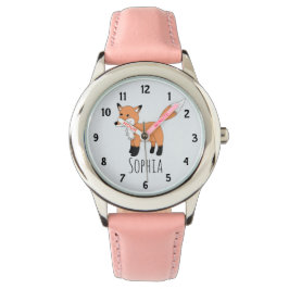 Meisjes Leuke Woodland Fox Cartoon en naam Kinder Horloge
