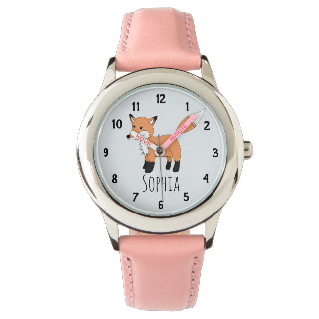 Meisjes Leuke Woodland Fox Cartoon en naam Kinder Horloge (Voorkant)