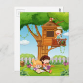 Meisjes lezen boeken in de tuin briefkaart (Voorkant / Achterkant)
