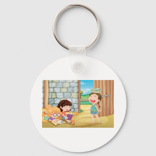 Meisjes lezen in een Sleutelhanger (Achterkant)