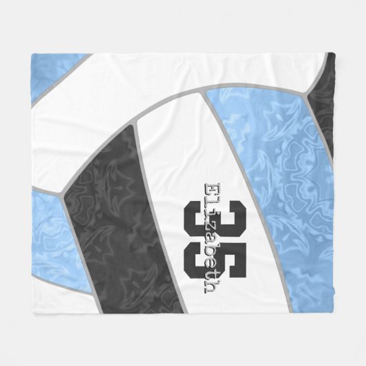 Meisjes Lichtblauw Zwart Volleybal gepersonaliseer Fleece Deken (Voorkant (Horizontaal))
