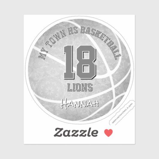 Meisjes Lichtgrijs basketbal met teamnaam Sticker (Vel)