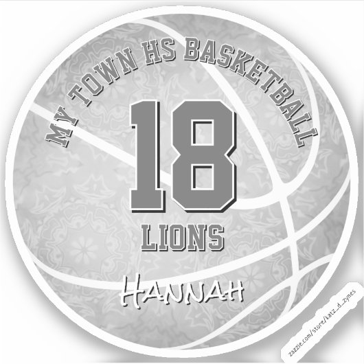Meisjes Lichtgrijs basketbal met teamnaam Sticker (Voorkant)