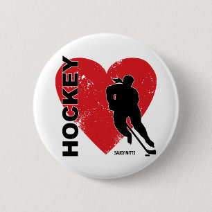 Meisjes Liefde Hart Hockey Speler Speld Flare Ronde Button 5,7 Cm