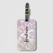 Meisjes Lila Shimmer Glitter Sparkles Monogram Bagagelabel (Voorkant (verticaal))