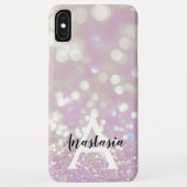 Meisjes Lila Shimmer Glitter Sparkles Monogram Case-Mate iPhone Case (Achterkant)