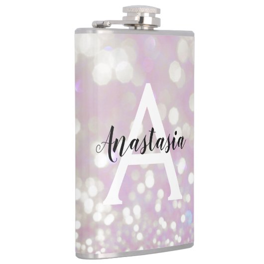 Meisjes Lila Shimmer Glitter Sparkles Monogram Heupfles (Rechts)