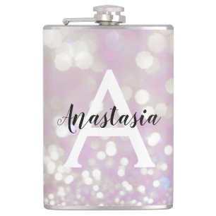 Meisjes Lila Shimmer Glitter Sparkles Monogram Heupfles