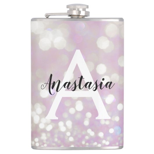 Meisjes Lila Shimmer Glitter Sparkles Monogram Heupfles (Voorkant)