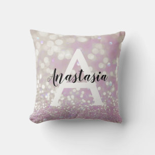Meisjes Lila Shimmer Glitter Sparkles Monogram Kussen