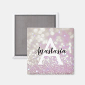 Meisjes Lila Shimmer Glitter Sparkles Monogram Magneet (Voorkant / Achterkant)