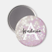 Meisjes Lila Shimmer Glitter Sparkles Monogram Magneet (Voorkant / Achterkant)