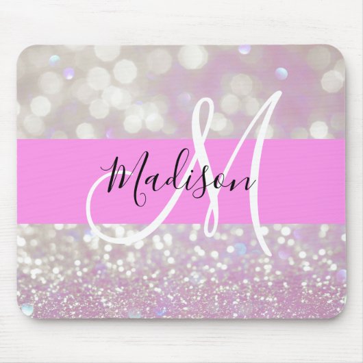 Meisjes Lila Shimmer Glitter Sparkles Monogram Muismat (Voorkant)