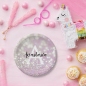 Meisjes Lila Shimmer Glitter Sparkles Monogram Papieren Bordje (Feest)